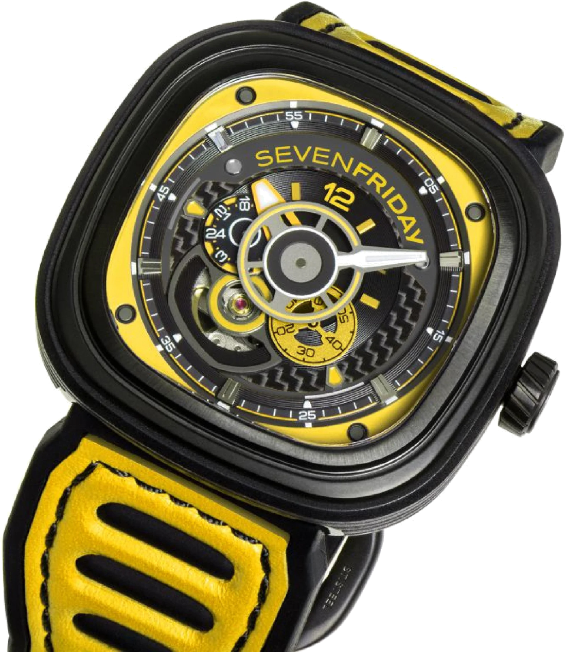 Montre Homme Sevenfriday P3B/03 Racing Team - Boîtier Bronze PVD Noir, Cadran Multicolore, Bracelet Cuir Jaune vue 4