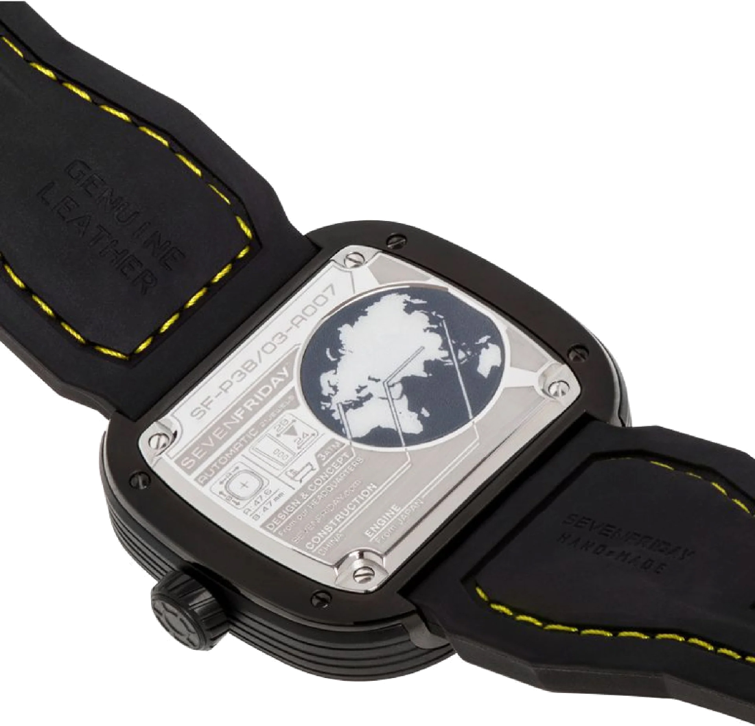 Montre Homme Sevenfriday P3B/03 Racing Team - Boîtier Bronze PVD Noir, Cadran Multicolore, Bracelet Cuir Jaune vue 5