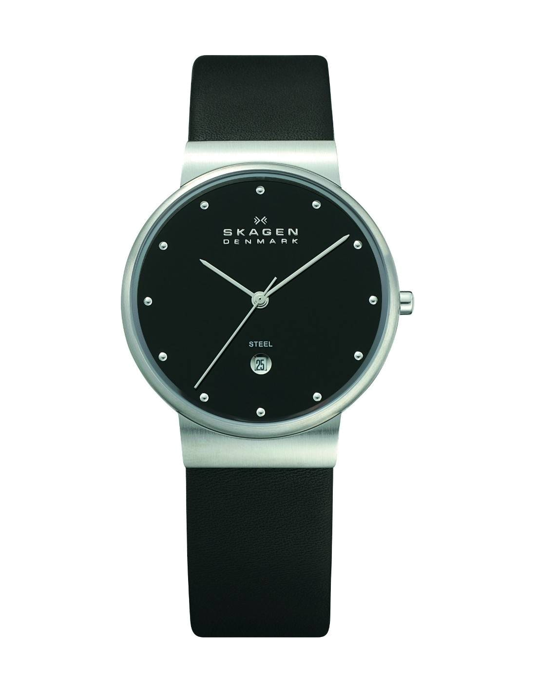 Montre Skagen 355LSLB Bracelet Cuir Noir SlimLine