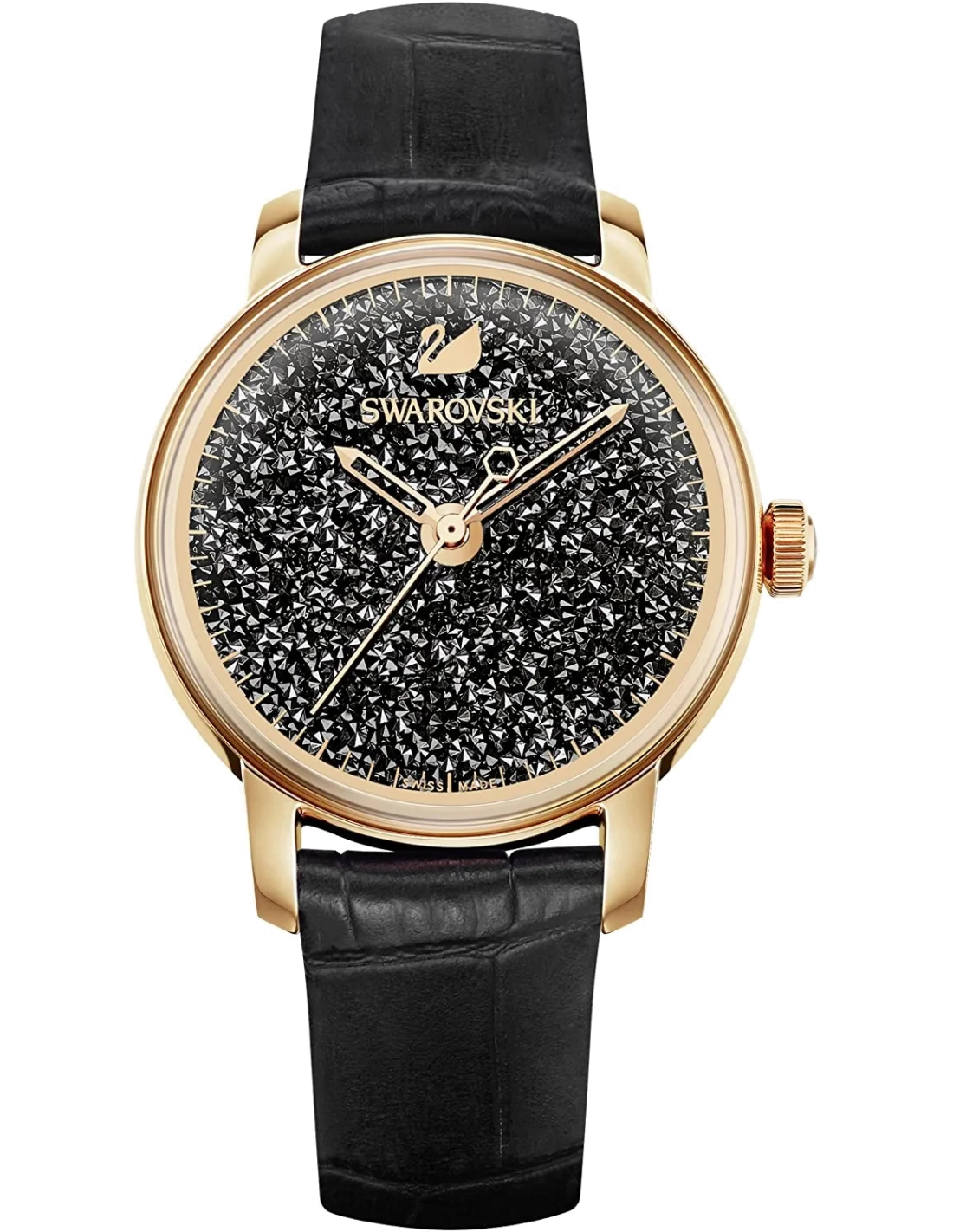 Swarovski Octea Lux Swiss Made Black Leather Crystal Bezel Watch 5414410 39mm Swarovski Octea Lux Black Dial Black Leather Strap Watch for  main image 3