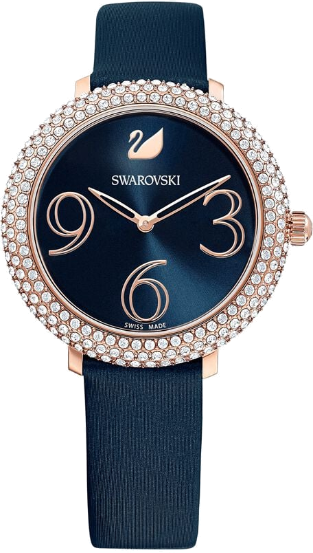 Montre Swarovski 5484061 Bracelet en Cuir Satiné Bleu Nuit et Cristaux