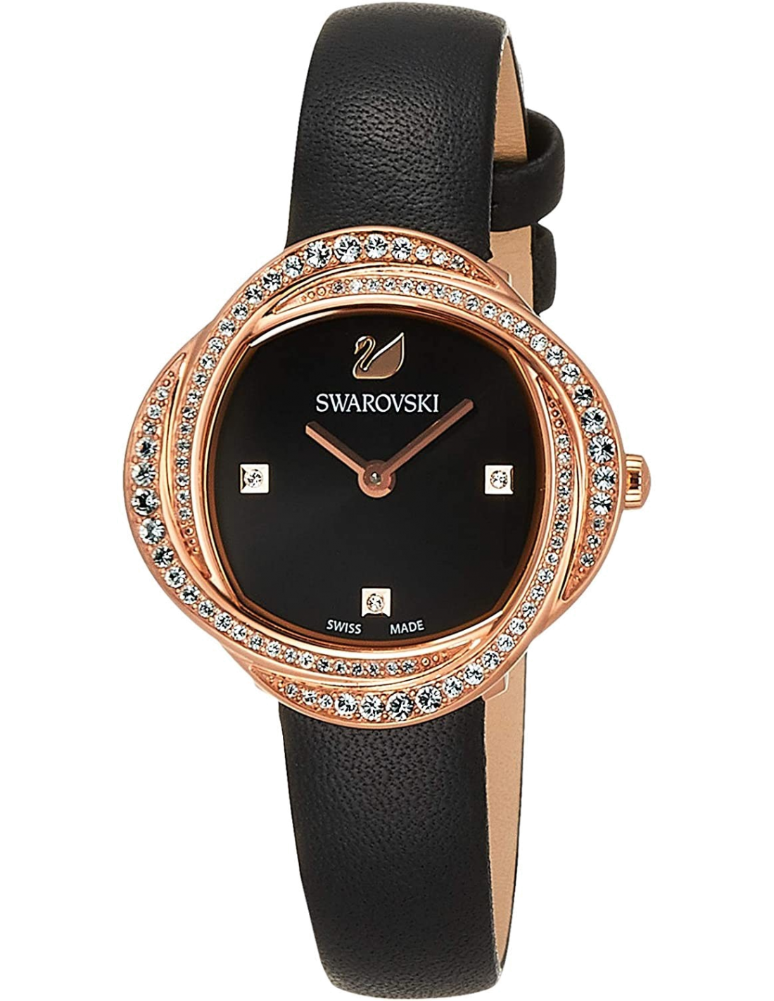 Montre Swarovski 5552421 Crystal Flower en Acier et Cuir Noir
