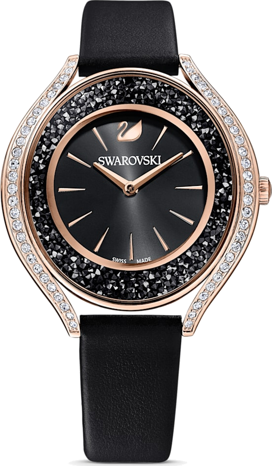 Montre Femme Swarovski 5558634 Crystalline Aura en Acier et Cuir Noir