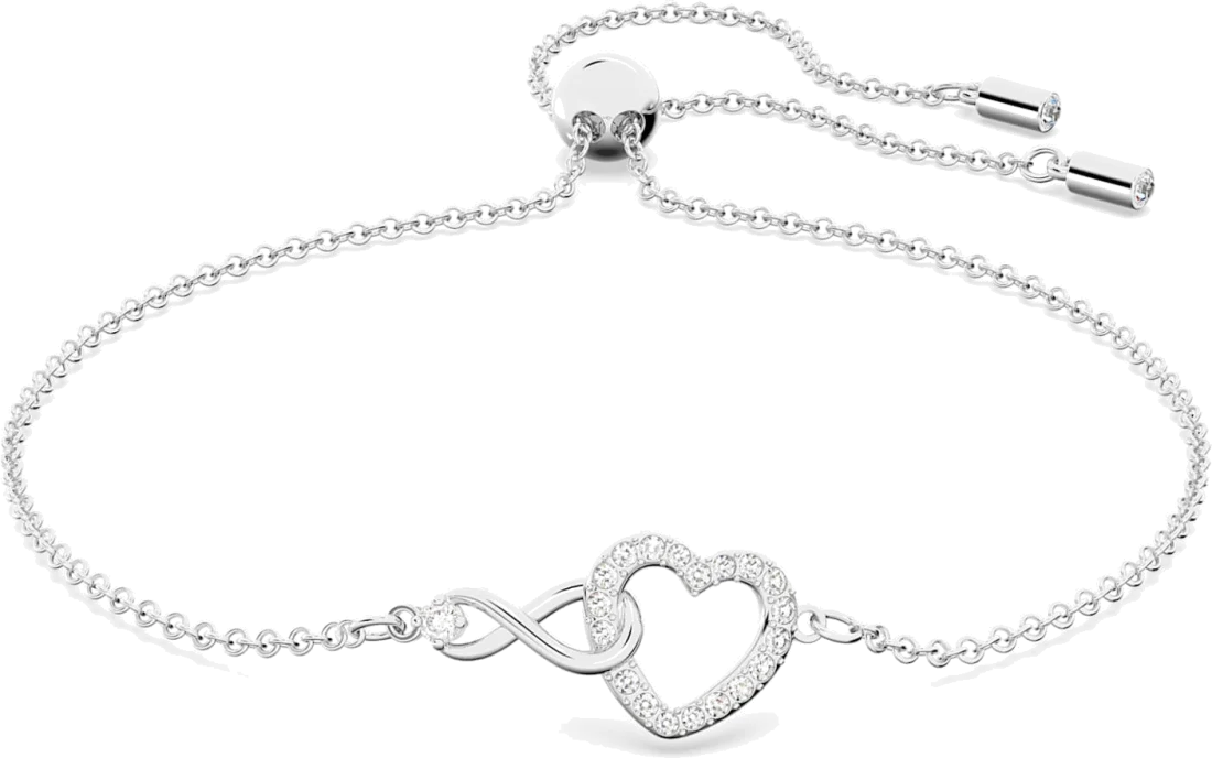 Bracelet Swarovski Infinity Heart Plaqué Rhodium Blanc ajustable