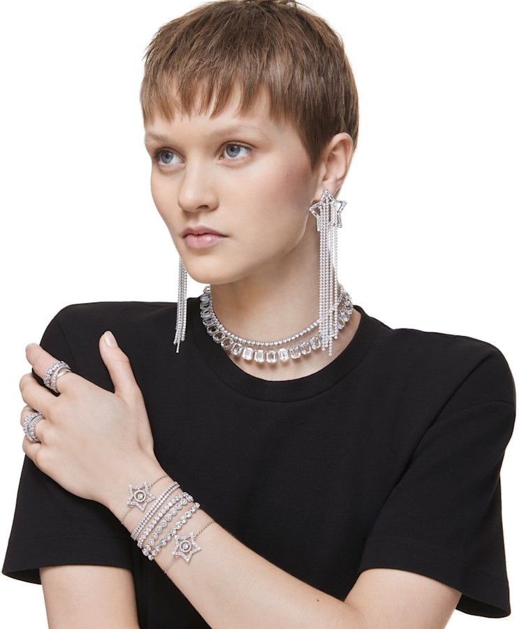 Bracelet Swarovski Emily 1791305 en métal rhodié argenté ajustable, cristaux blancs pour femme vue 5