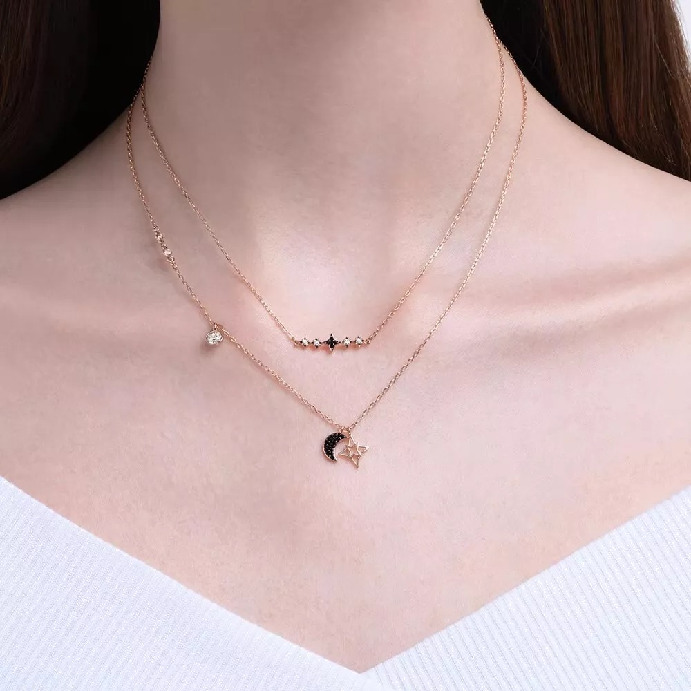 Collier Swarovski 5273290 double parure Lune et Étoile en or rose pour femme vue 4