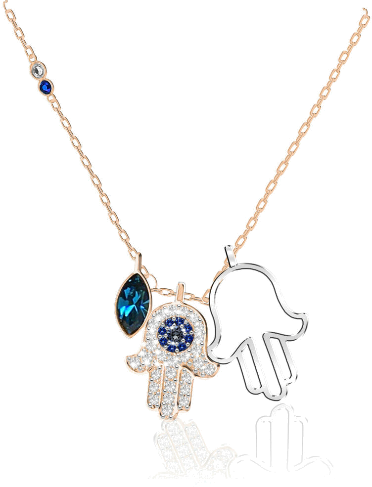 Collier Swarovski Duo Hamsa 5396882 en métal plaqué or rose avec cristaux blancs et bleus pour femme vue 2