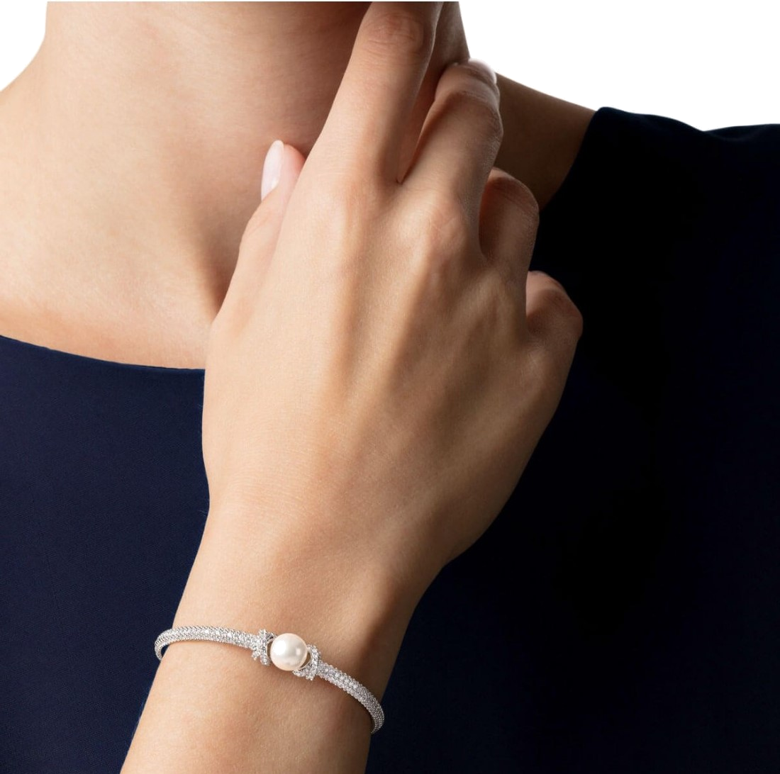 Bracelet jonc ajustable Swarovski 5461083 en métal plaqué rhodium, perle et cristaux, pour femme vue 4