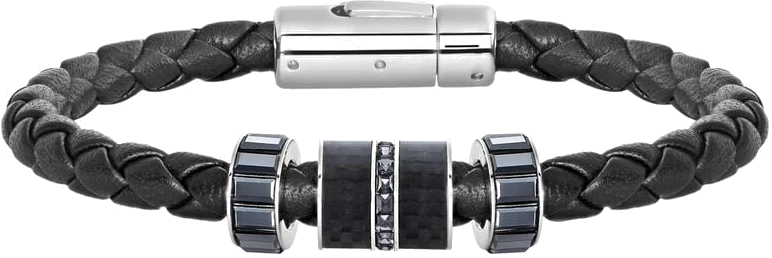 Bracelet Swarovski Diagonal 5159648 en cuir tressé avec cristaux noirs