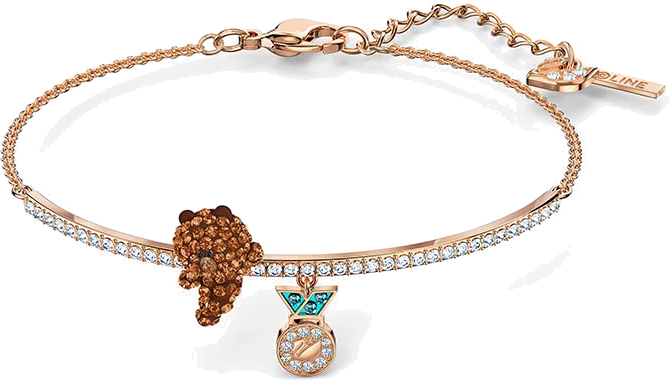 Bracelet Swarovski oursson Line Friends 5520940 plaqué or rose cristaux blancs et marrons