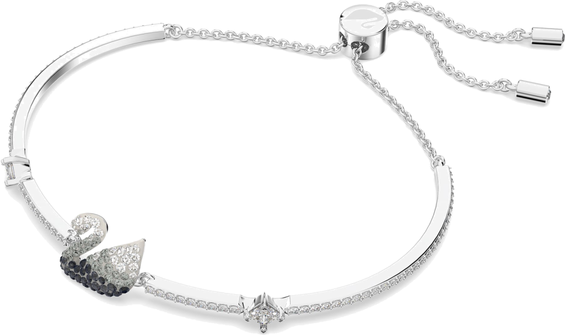 Bracelet jonc ajustable pour femme Swarovski Iconic Swan 5614119 en plaqué rhodium argenté avec cristaux vue 2