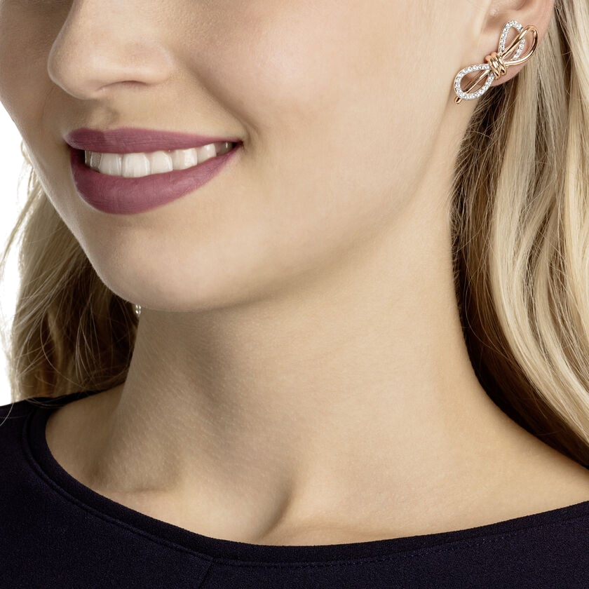 Boucles d'oreilles Swarovski Lifelong Bow 5447089 en plaqué or rose avec nœuds et cristaux blancs pour femme vue 4