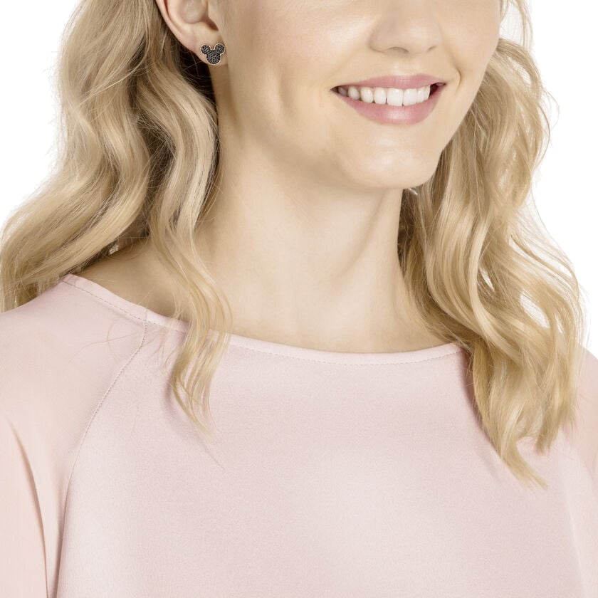 Boucles d'oreilles Swarovski Mickey & Minnie plaqué or rose et cristaux noirs - Réf. 5435137 vue 3