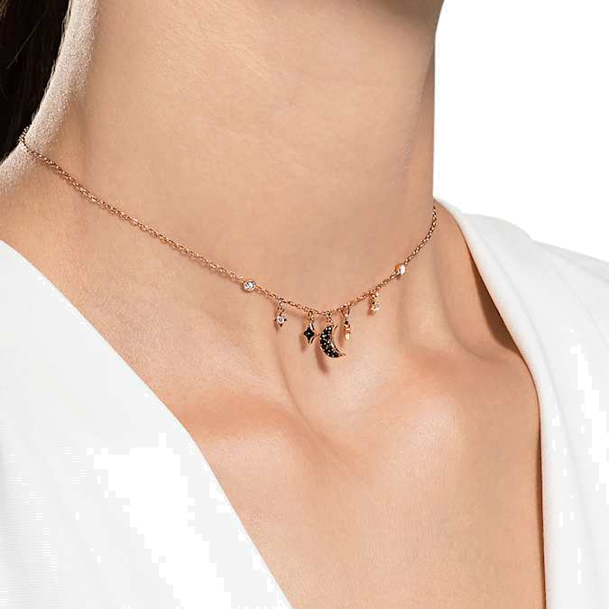 Collier Swarovski Symbolic Moon 5429737 en plaqué or rose avec cristaux noirs et blancs pour femme vue 4