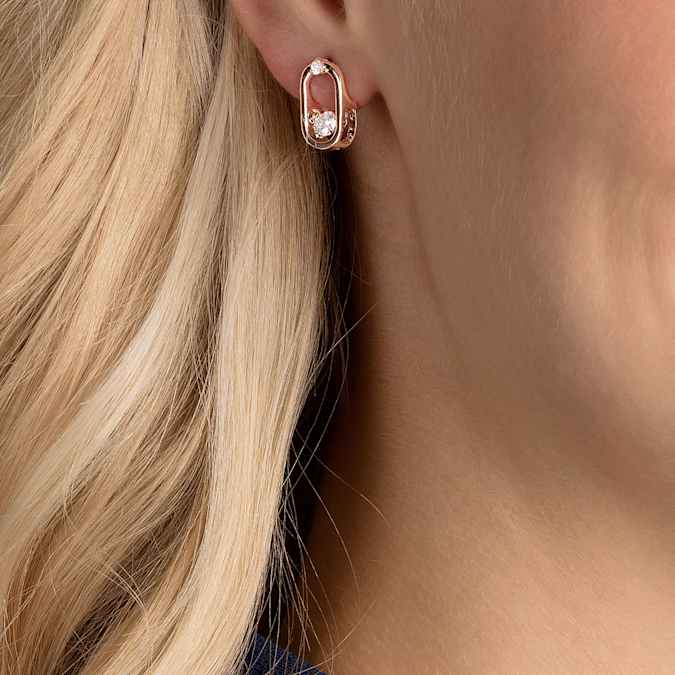 Boucles d'oreilles clous Swarovski Una 5468118 plaqué or rose cristaux blancs vue 3
