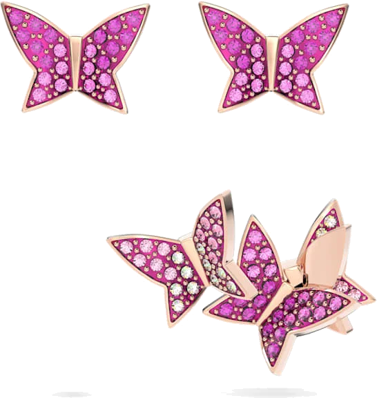 Parure clous d'oreilles Swarovski Lilia 5636428 plaqué or rose papillons incrustés de cristaux