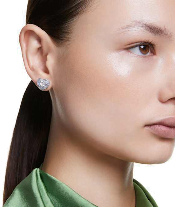 Boucles d'oreilles Swarovski Idyllia 5683576 pour femme, plaqué rhodium avec cœurs et cristaux bleus et blancs vue 6