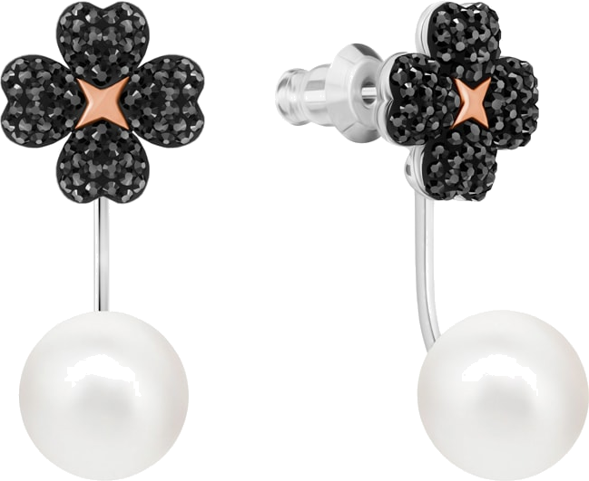 Boucles d'oreilles Swarovski Latisha Flower 5389161 pour femme, plaqué rhodium avec cristaux noirs et perles vue 2