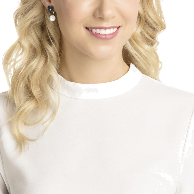 Boucles d'oreilles Swarovski Latisha Flower 5389161 pour femme, plaqué rhodium avec cristaux noirs et perles vue 5