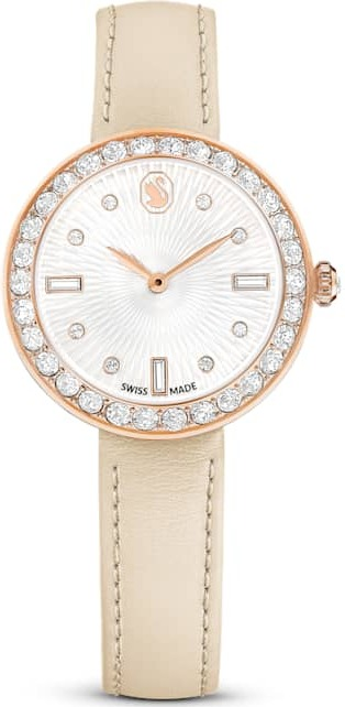Montre Swarovski Certa 5672968 bracelet en cuir beige cadran guilloché blanc