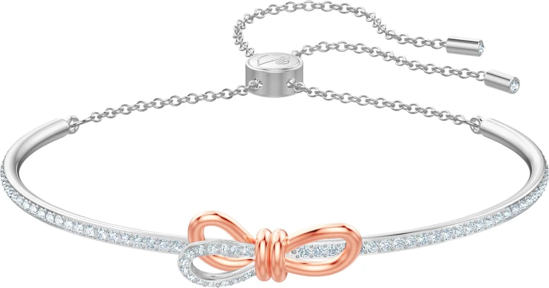 Bracelet jonc Swarovski Lifelong Bow 5447079 plaqué rhodium cristaux blancs