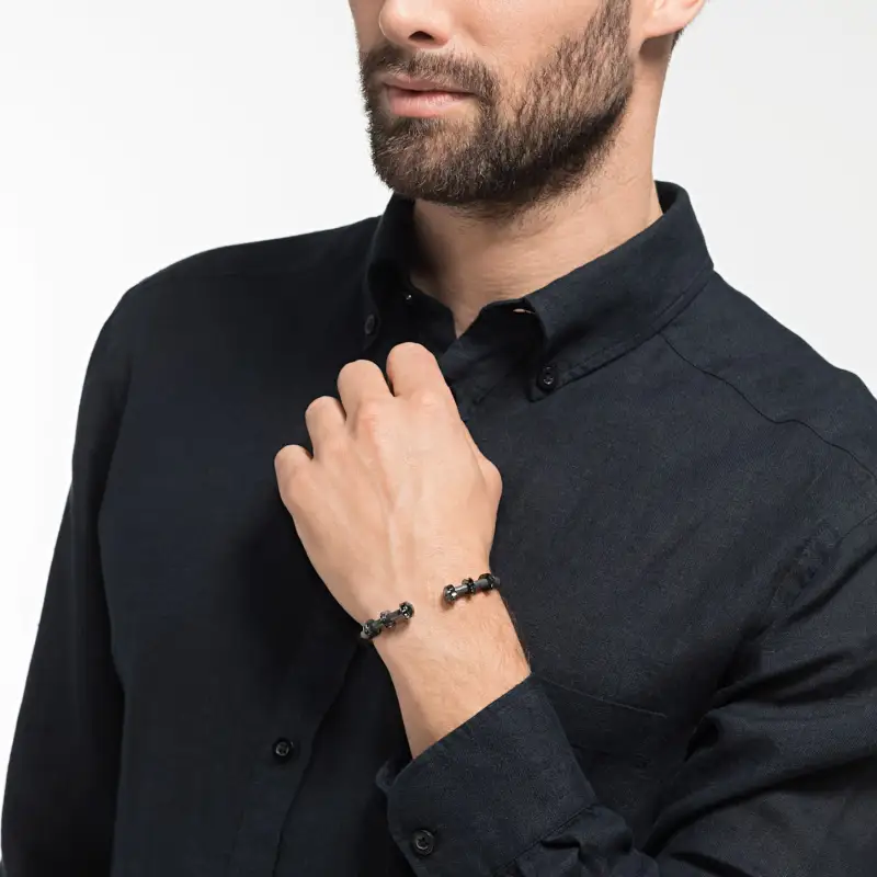 Bracelet homme Swarovski My Hero 5495501 en métal plaqué rhodium noir et cristaux vue 2