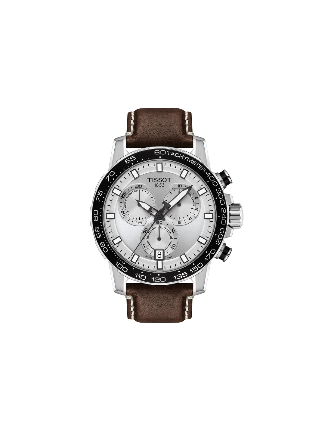 Montre Homme Tissot Supersport Chrono T1256171603100 Cadran Gris Bracelet Cuir Marron