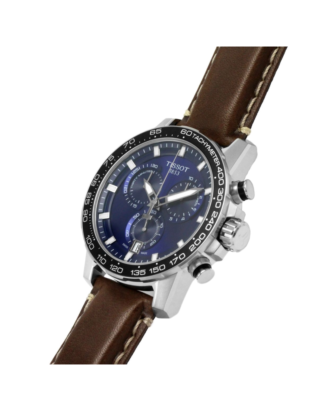 Montre Tissot T1256171604100 Supersport Chrono Homme Cadran Bleu Bracelet Cuir Marron 45.5 mm vue 2