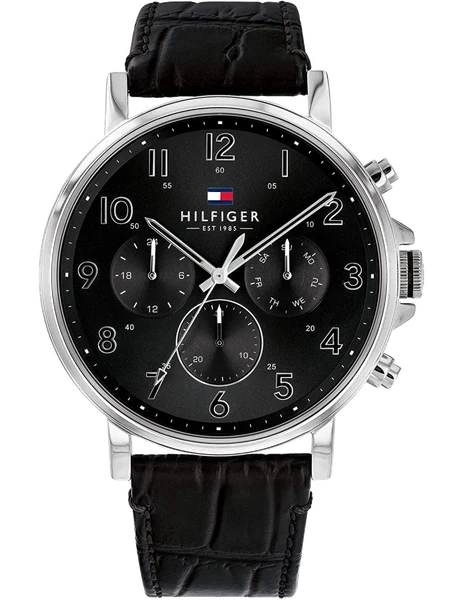 Montre Tommy Hilfiger 1710381 Cadran Noir et Bracelet Cuir Texturé