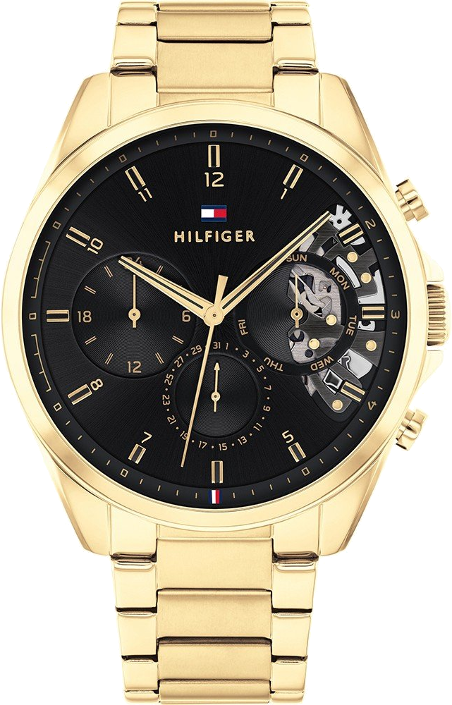 Tommy Hilfiger 1710447 cadran noir et bracelet cuir — Montres Outlet