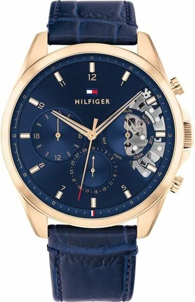 Montre Tommy Hilfiger 1710451 Squelette Quartz en Acier et Cuir Bleu