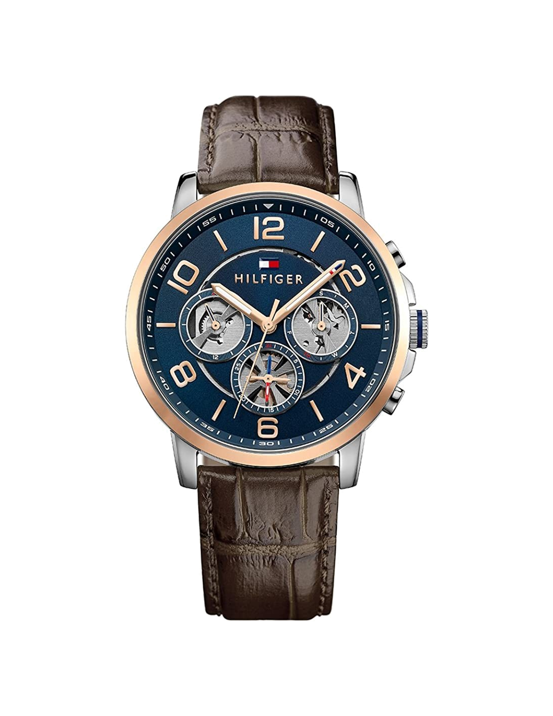 Montre Homme Tommy Hilfiger 1791290 Cadran Bleu Squelette et Cuir Brun