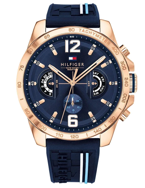 Montre Tommy Hilfiger 1791474 Boîtier Or Rose et Bracelet Silicone Bleu