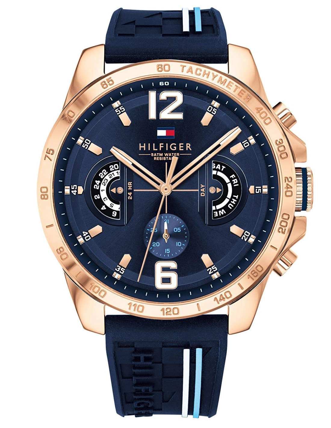 Montre Tommy Hilfiger 1791474 Boîtier Or Rose et Bracelet Silicone Bleu