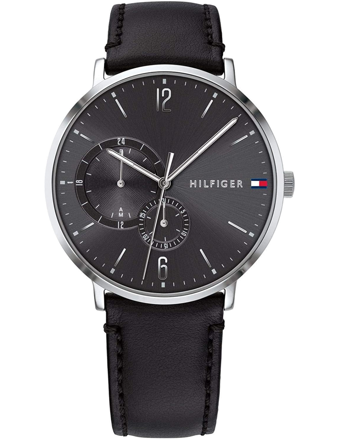 Montre Tommy Hilfiger 1791509 Boîtier Acier Argenté et Bracelet Cuir Noir