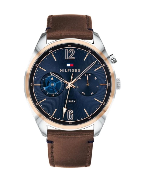 Montre Homme Tommy Hilfiger Deacon 1791549 Cadran bleu avec marron cuir bracelet