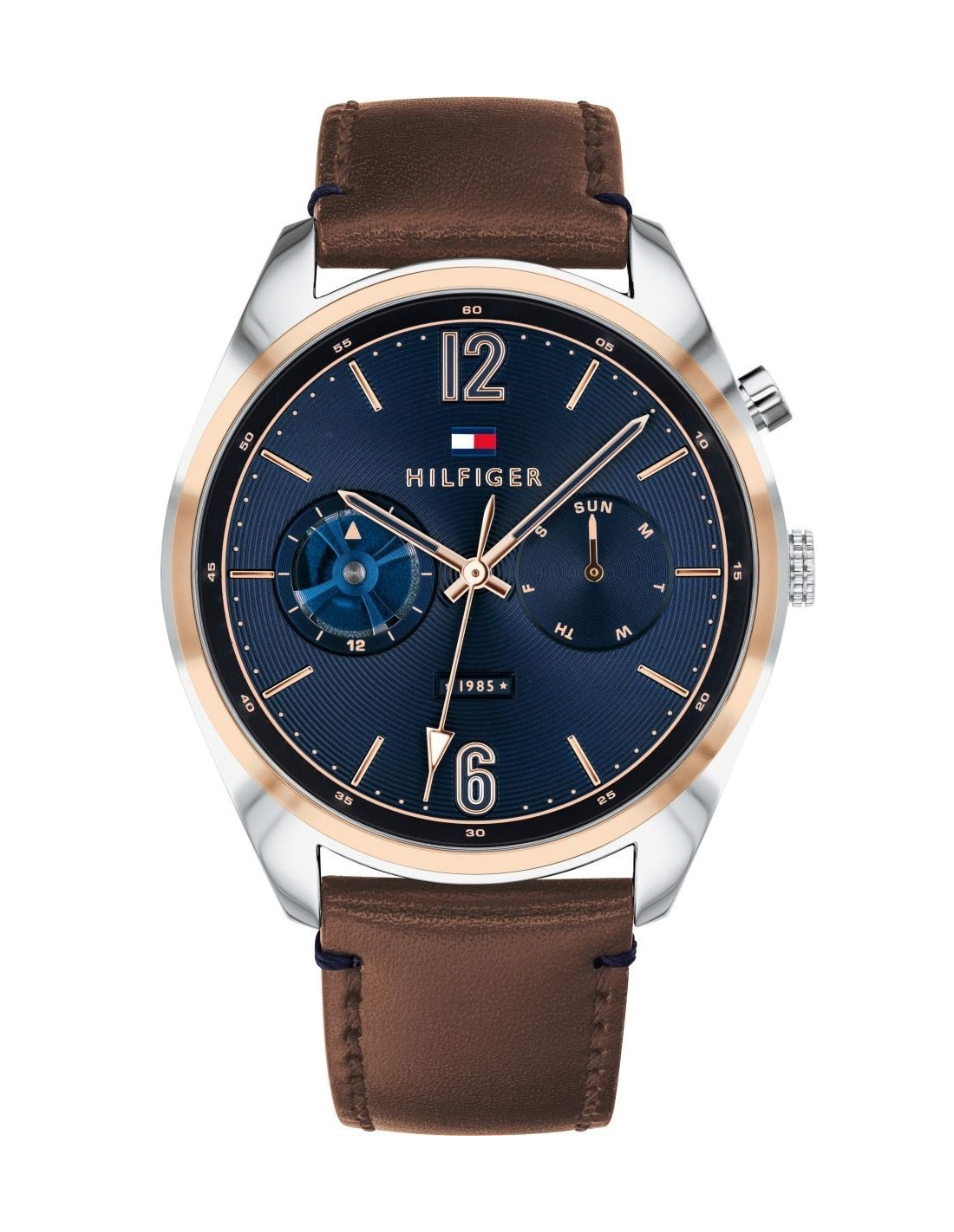 Montre Homme Tommy Hilfiger Deacon 1791549 Cadran bleu avec marron cuir bracelet