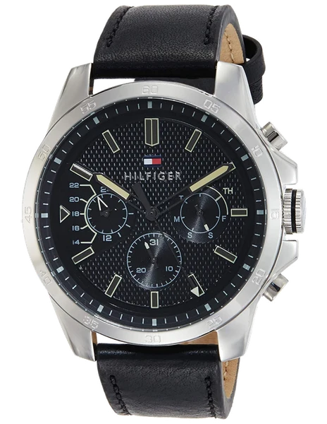 Montre Tommy Hilfiger 1791563 Cadran Bleu Soleillé et Bracelet Cuir Noir