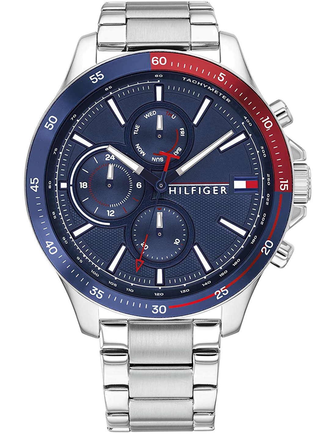 Montre Tommy Hilfiger 1791718 Chronographe Acier Bicolore Bleu et Rouge