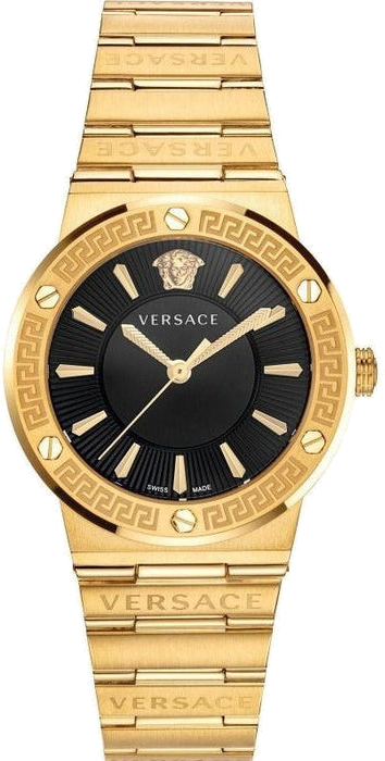 Montre Femme Versace Greca Logo VEVH00820 bracelet acier doré cadran noir