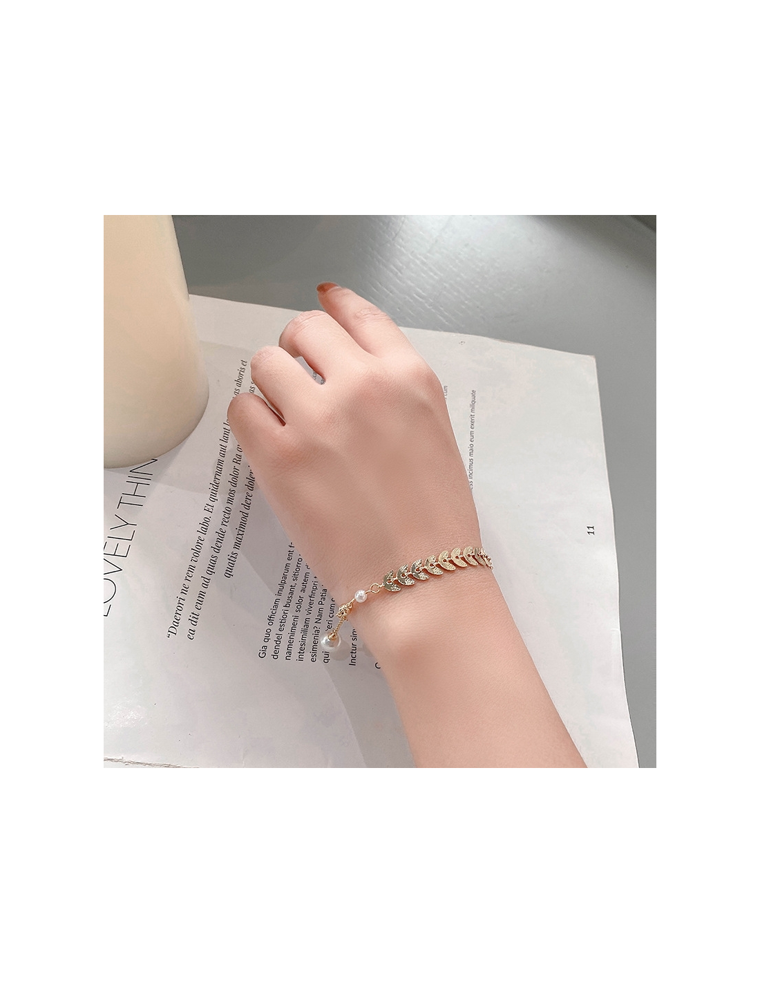 Bracelet femme Victoria Bradley 106341 en acier plaqué or, épis de blé et perles vue 3