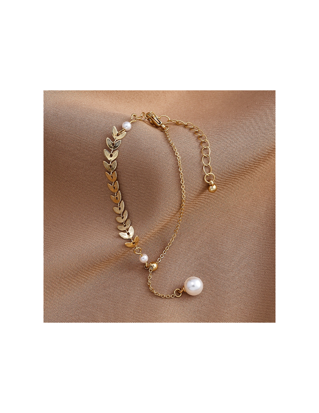 Bracelet femme Victoria Bradley 106341 en acier plaqué or, épis de blé et perles vue 4