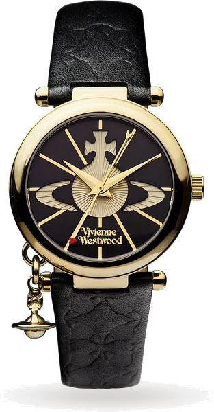 Montre Femme Vivienne Westwood Orb II VV006BKGD bracelet noir en cuir boitier doré