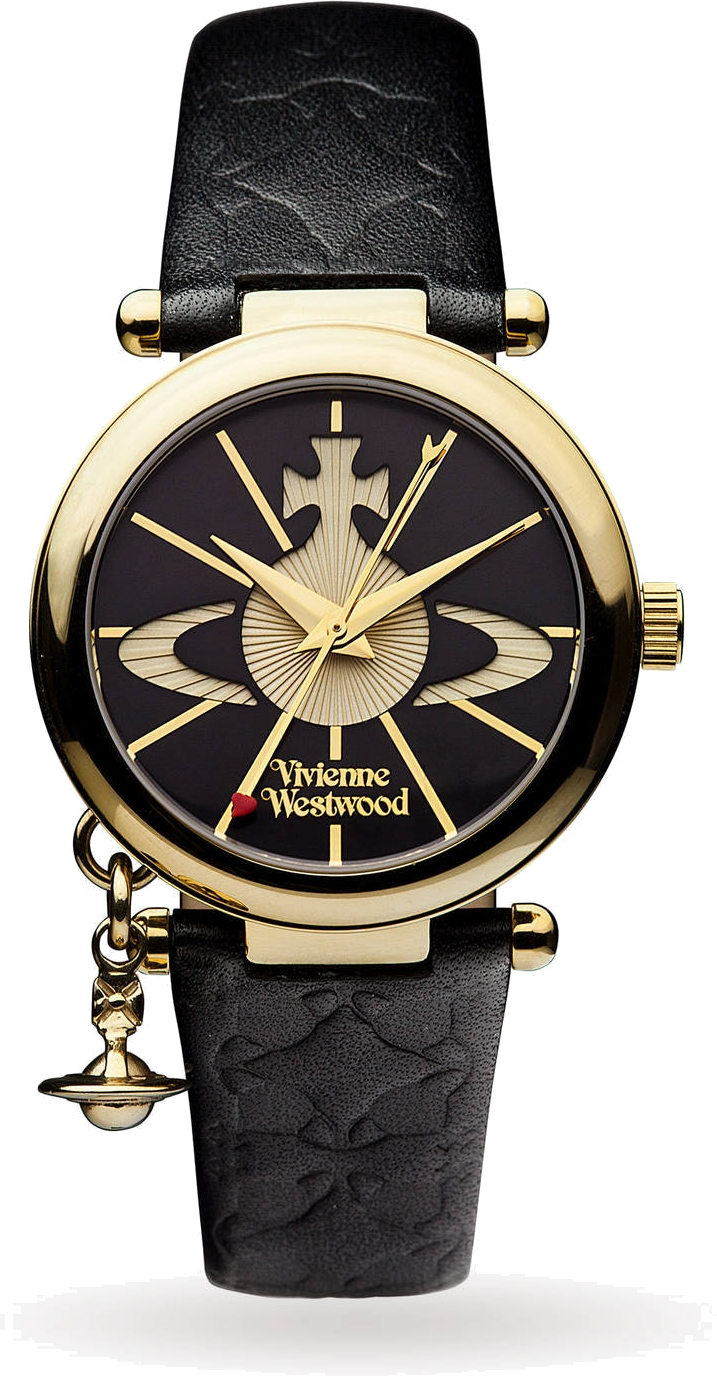 Montre Femme Vivienne Westwood Orb II VV006BKGD bracelet noir en cuir boitier doré