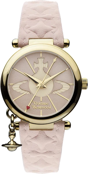 Montre Vivienne Westwood Orb II VV006PKPK bracelet rose en cuir boitier doré jaune