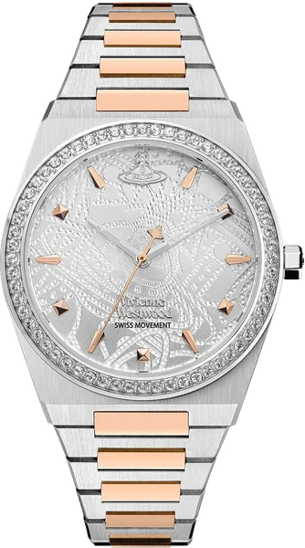 Montre Vivienne Westwood VV244WSSR Bracelet Bicolore et Boîtier Serti de Strass