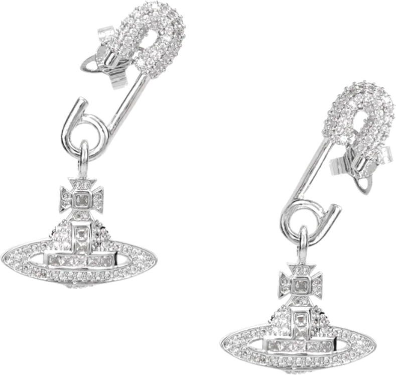 Boucles d'oreilles Vivienne Westwood épingle de sureté en métal argenté et cristaux