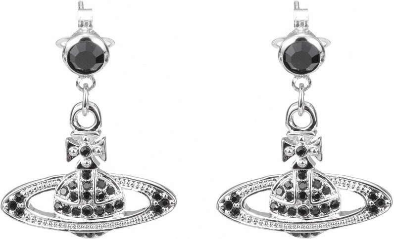Boucles d'oreilles pendantes Vivienne Westwood Orb en argent avec cristaux noirs - Réf. 111497S - Pour Femme