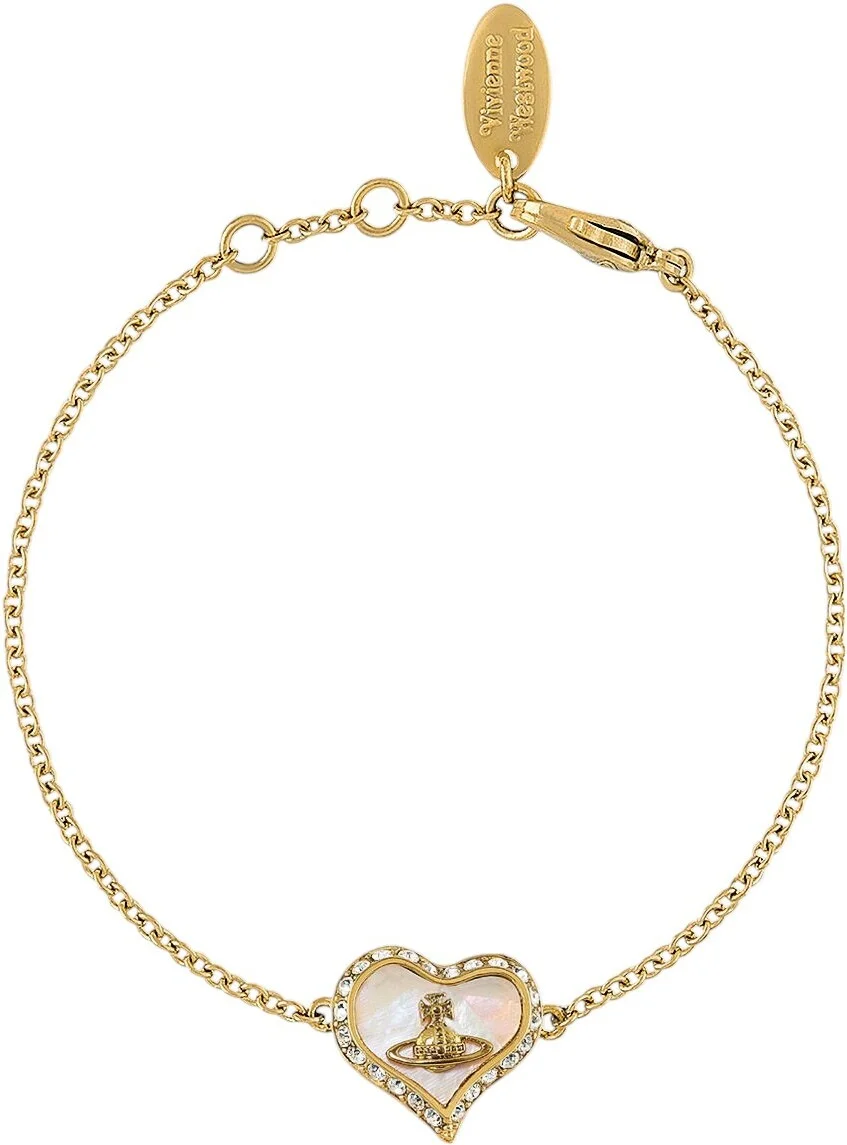 Bracelet Vivienne Westwood Petra bas relief nacre doré jaune en chaine souple