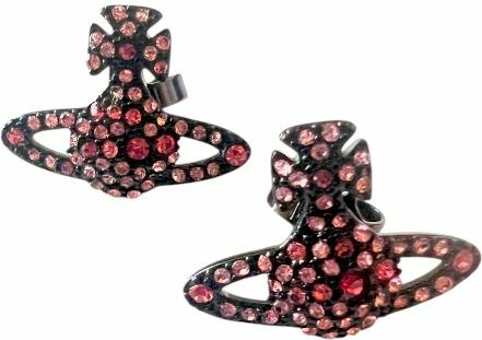 Boucles d'oreilles Vivienne Westwood bas relief noires pavés de cristaux roses